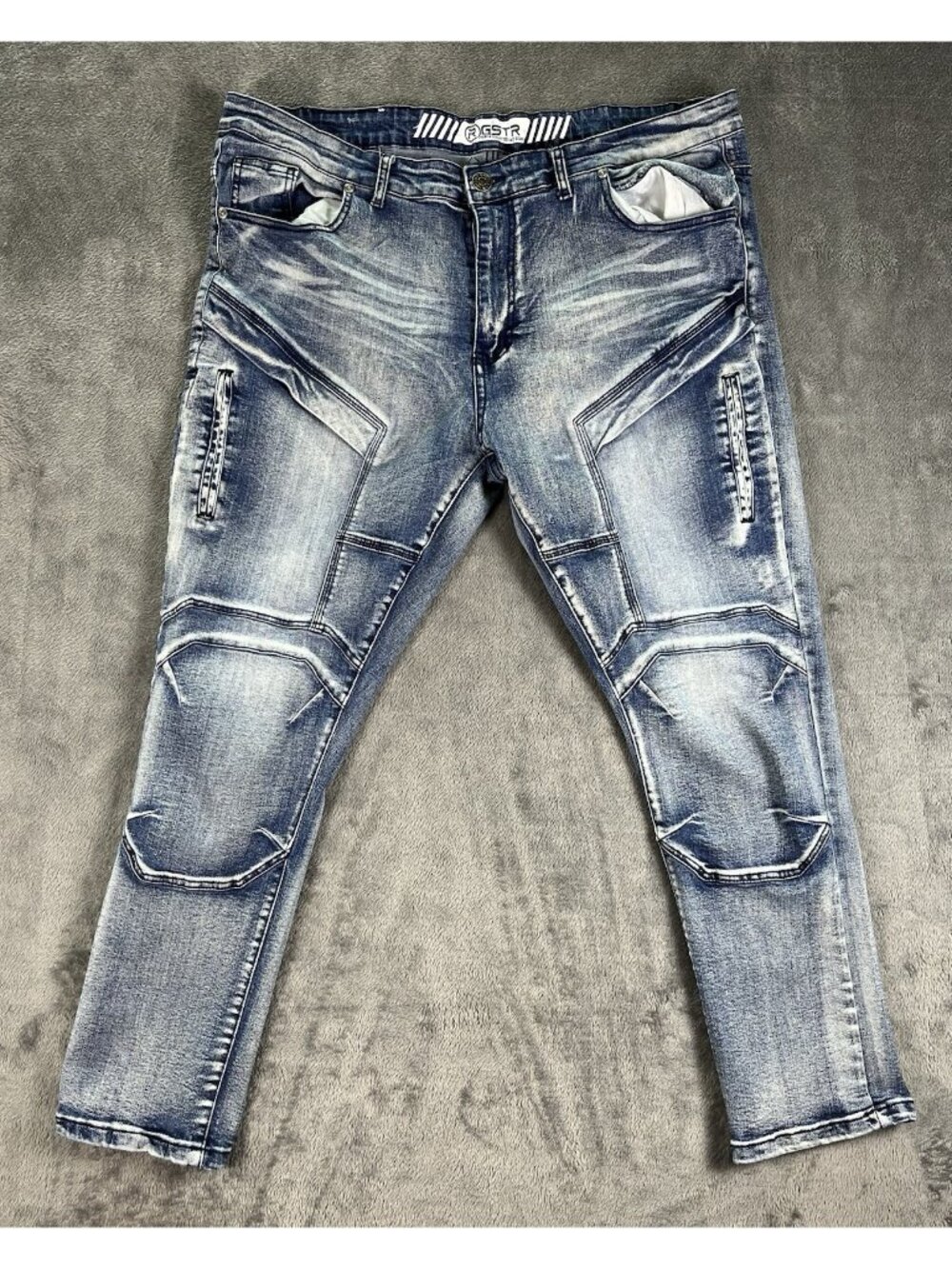 RGSTR Moto Jeans Blue Denim Men's 42x30 Distressed